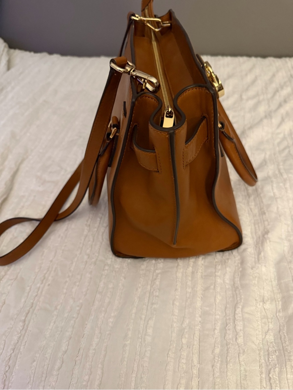 Michael Kors Cognac Leather Satchel with Gold Tone Hardware - Picture 8 of 8